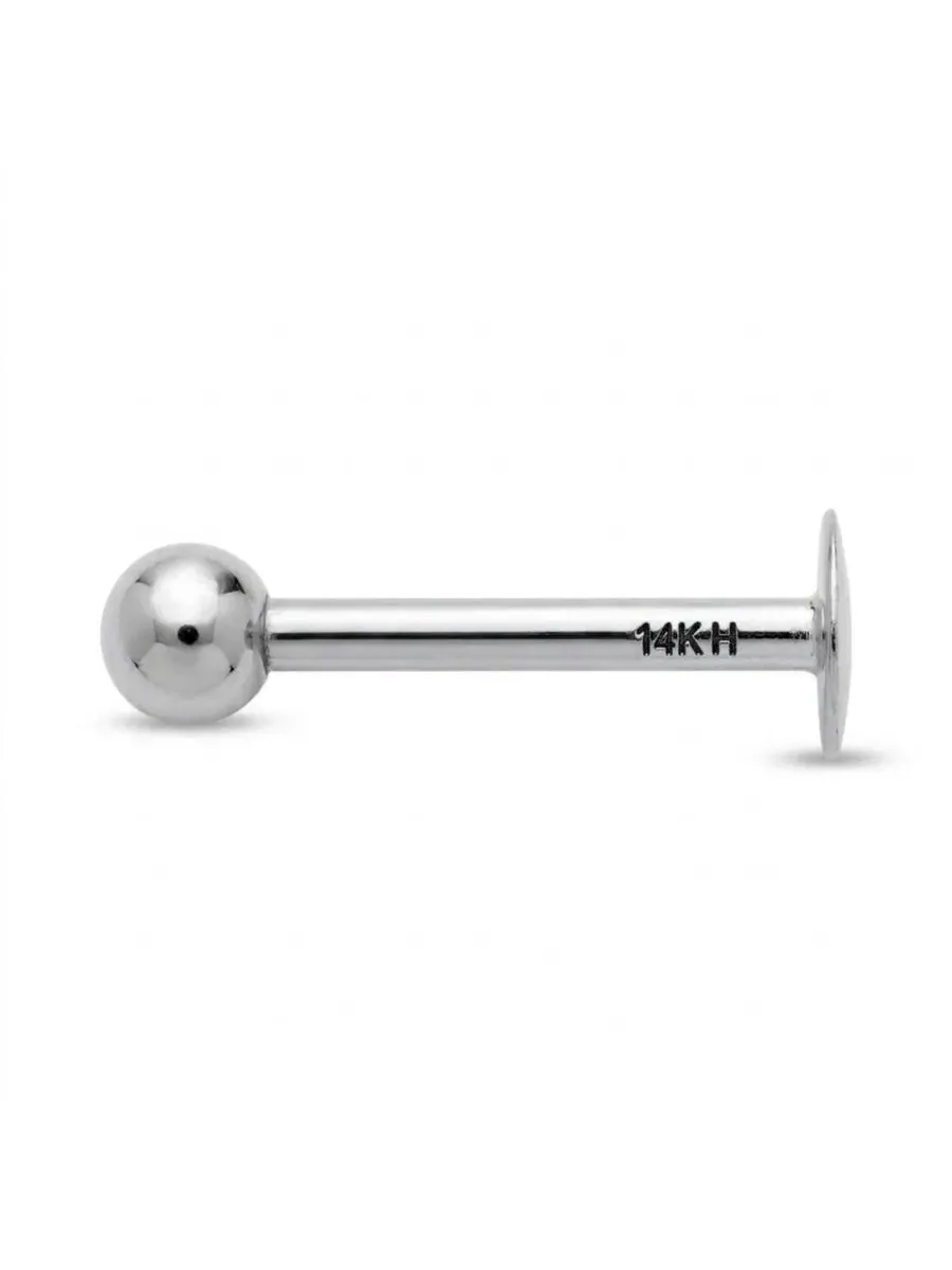 Лабрет-серьга с шариком 3 мм, 14K белое золото Curata Jewelry — изображение 2 из 5, оттенок золотистый
