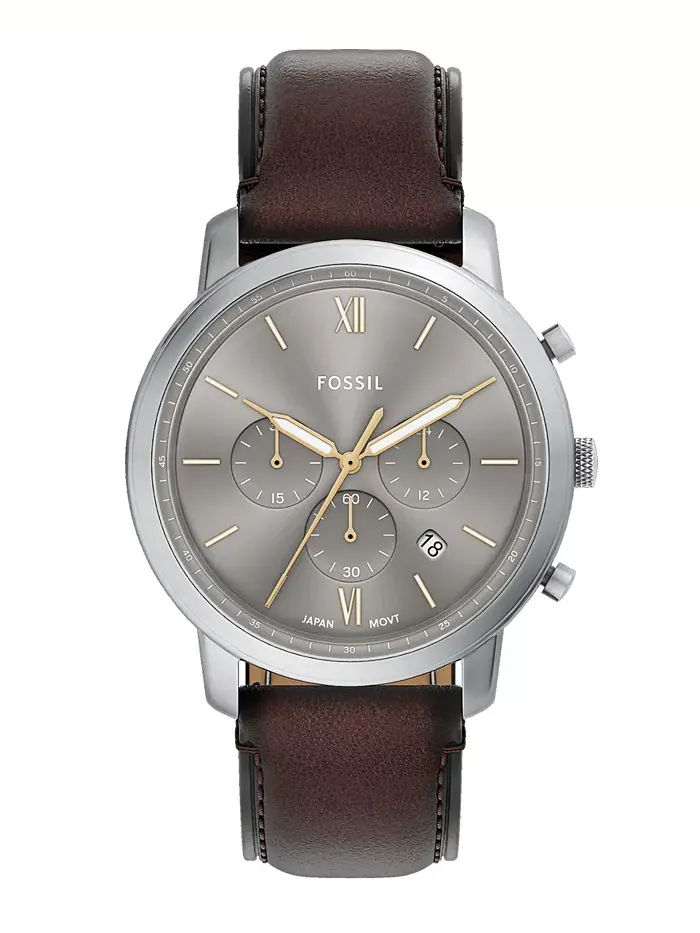 Мужские часы Neutra Chronograph с коричневым кожаным ремешком, 44mm Fossil — изображение 1 из 8