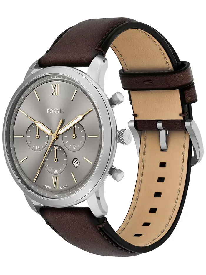 Мужские часы Neutra Chronograph с коричневым кожаным ремешком, 44mm Fossil — изображение 4 из 8