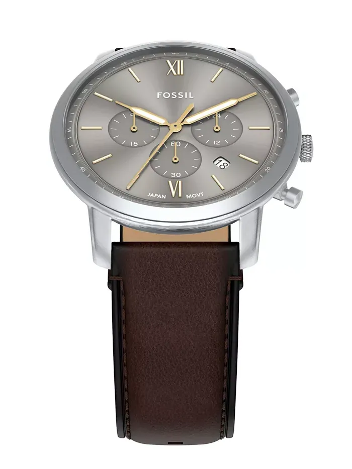 Мужские часы Neutra Chronograph с коричневым кожаным ремешком, 44mm Fossil — изображение 5 из 8