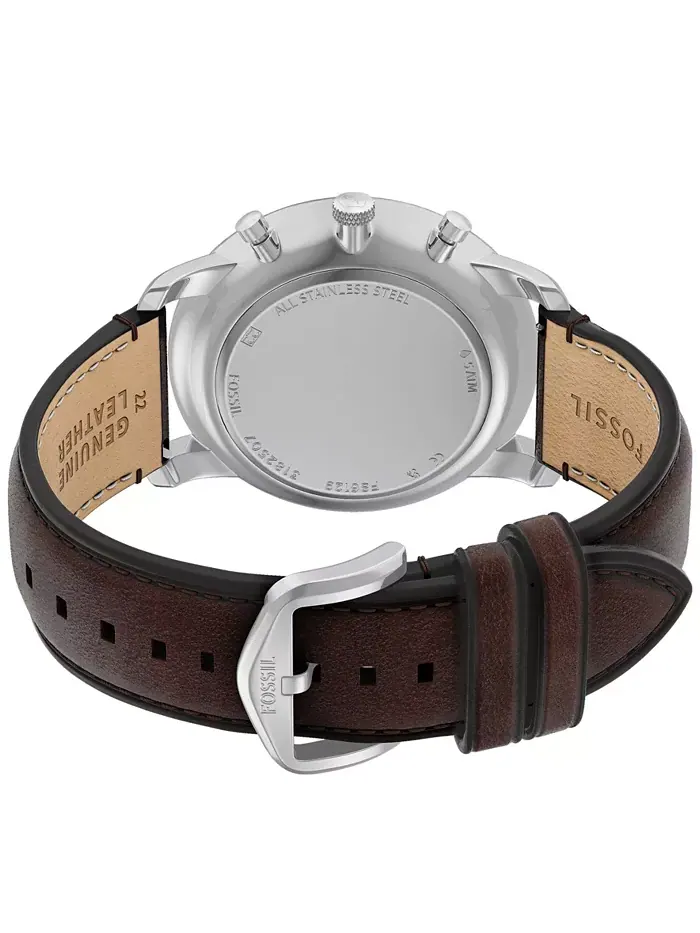 Мужские часы Neutra Chronograph с коричневым кожаным ремешком, 44mm Fossil — изображение 7 из 8