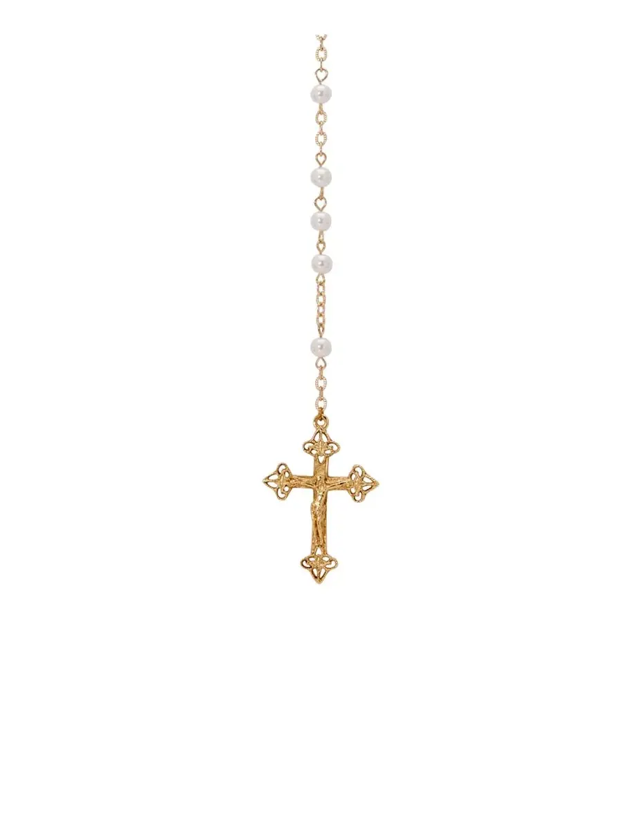 Четки с имитацией жемчуга и покрытием из 14-каратного золота Symbols Of Faith — изображение 3 из 3, оттенок белый