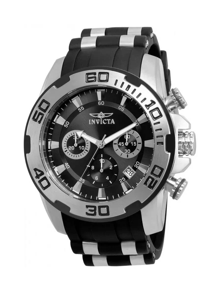 Мужские кварцевые часы-хронограф Pro Diver 22311 с циферблатом Invicta, черная/нержавеющая сталь — изображение 1 из 3