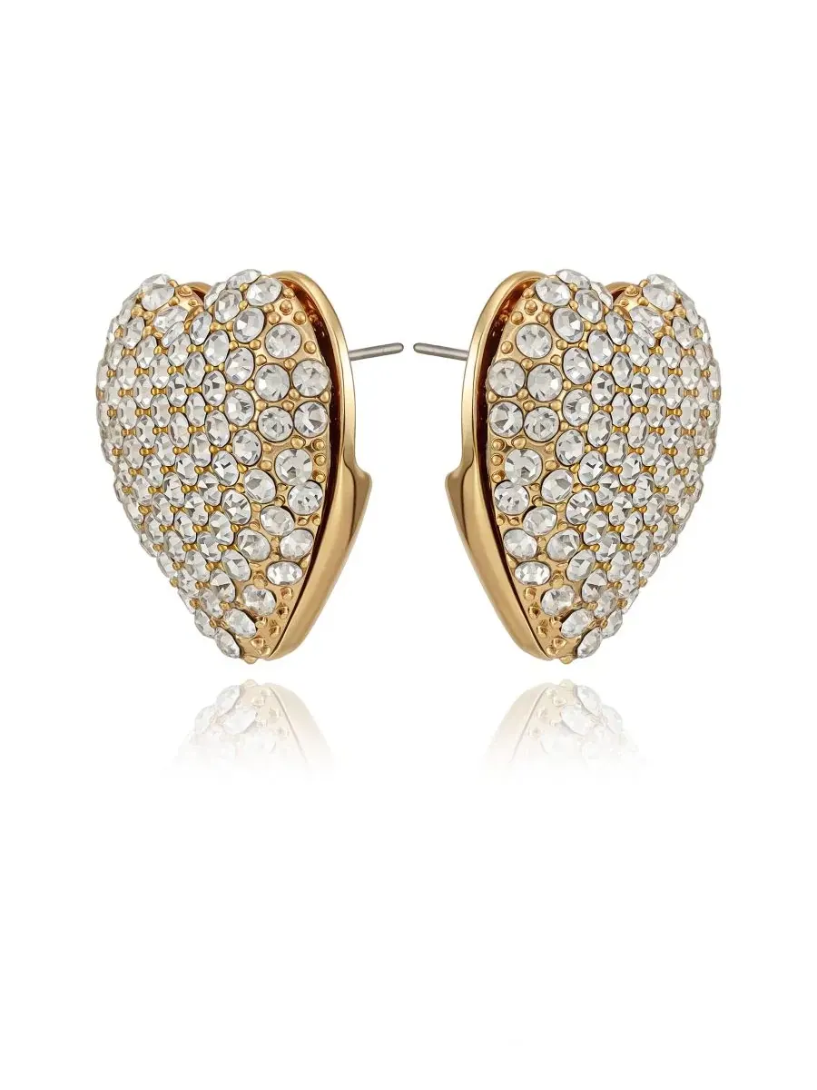 Серьги-гвоздики в форме сердца из стеклянных камней Guess — изображение 2 из 3, оттенок золотистый