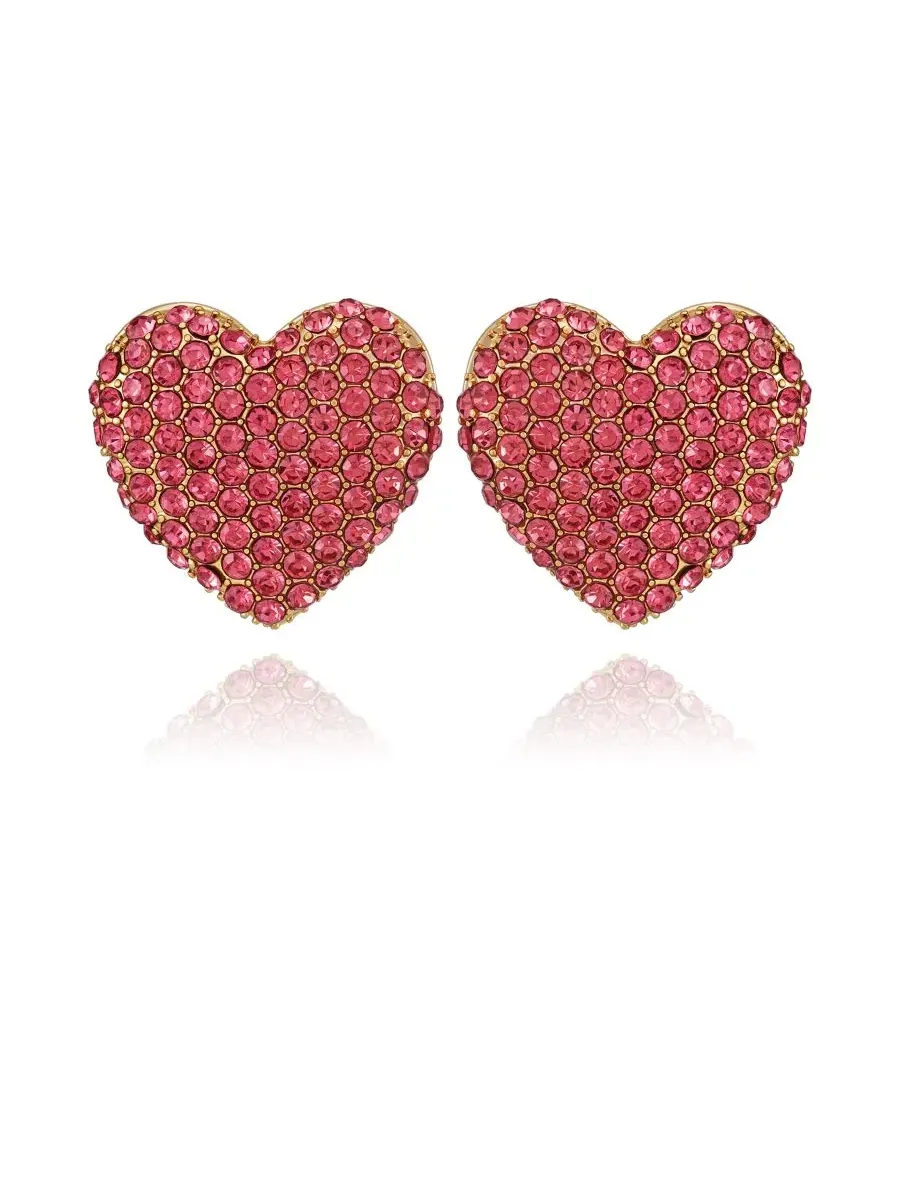 Серьги-гвоздики в форме сердца из стеклянных камней Guess — изображение 1 из 3, оттенок красный
