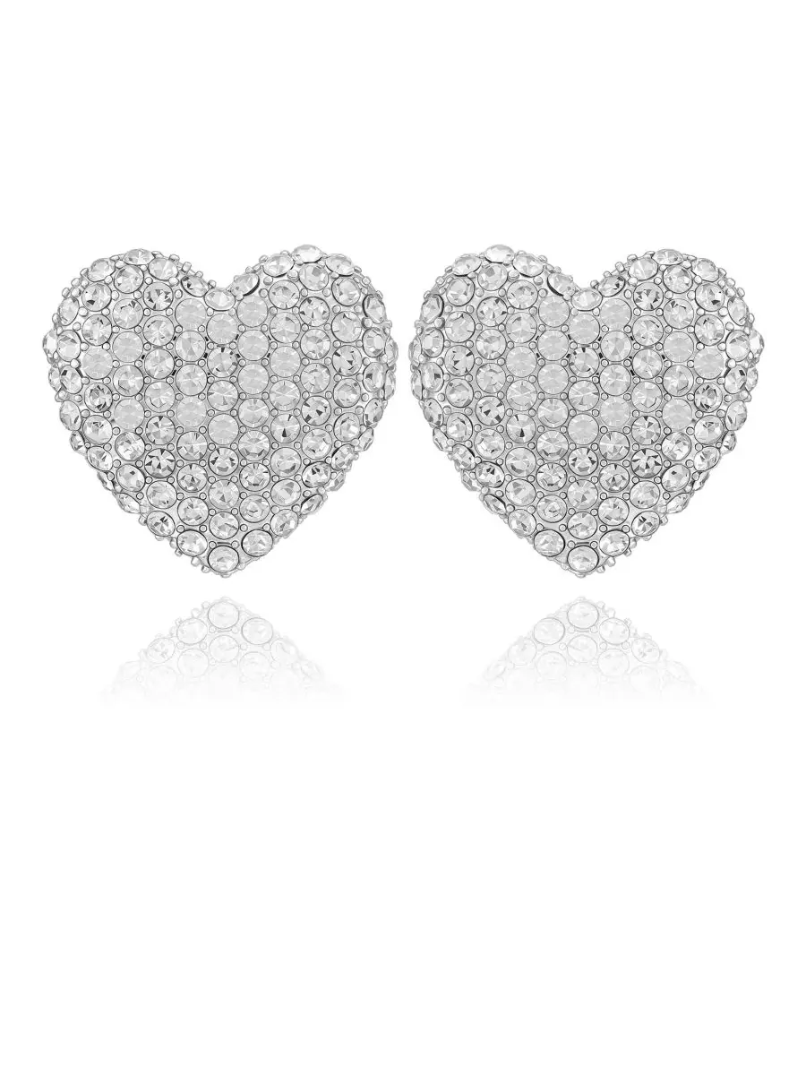 Серьги-гвоздики в форме сердца из стеклянных камней Guess — изображение 1 из 3, оттенок серебряный