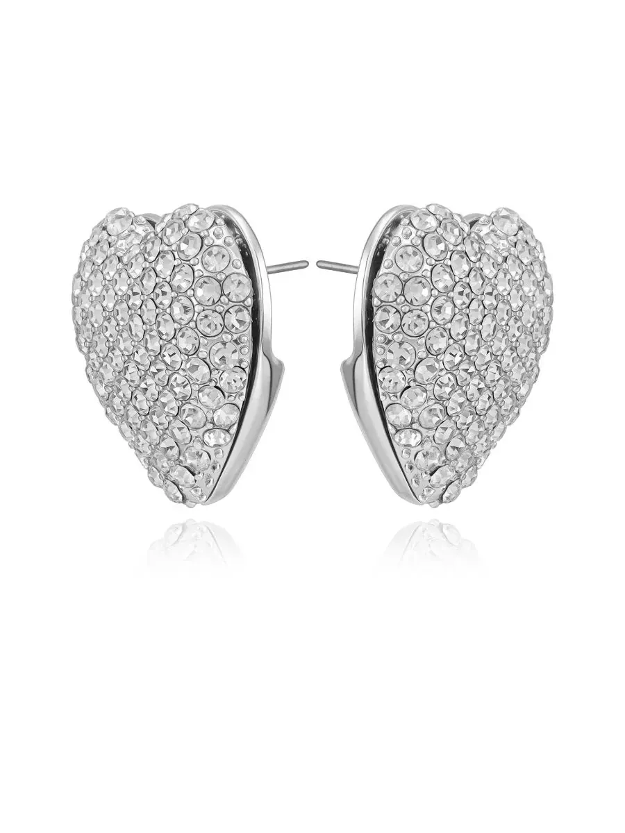 Серьги-гвоздики в форме сердца из стеклянных камней Guess — изображение 2 из 3, оттенок серебряный