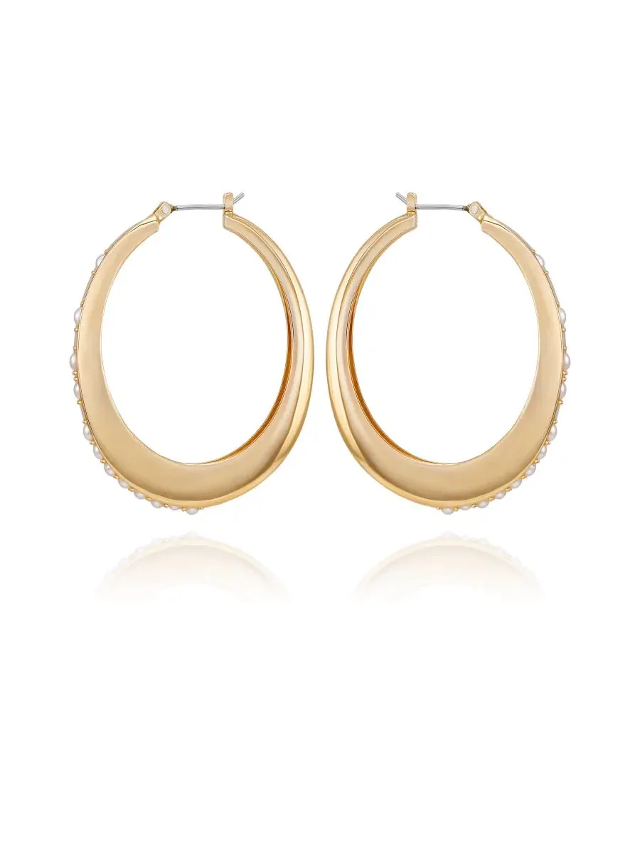 Серьги-кольца из стеклянных камней и искусственного жемчуга Guess — изображение 2 из 3, оттенок золотистый