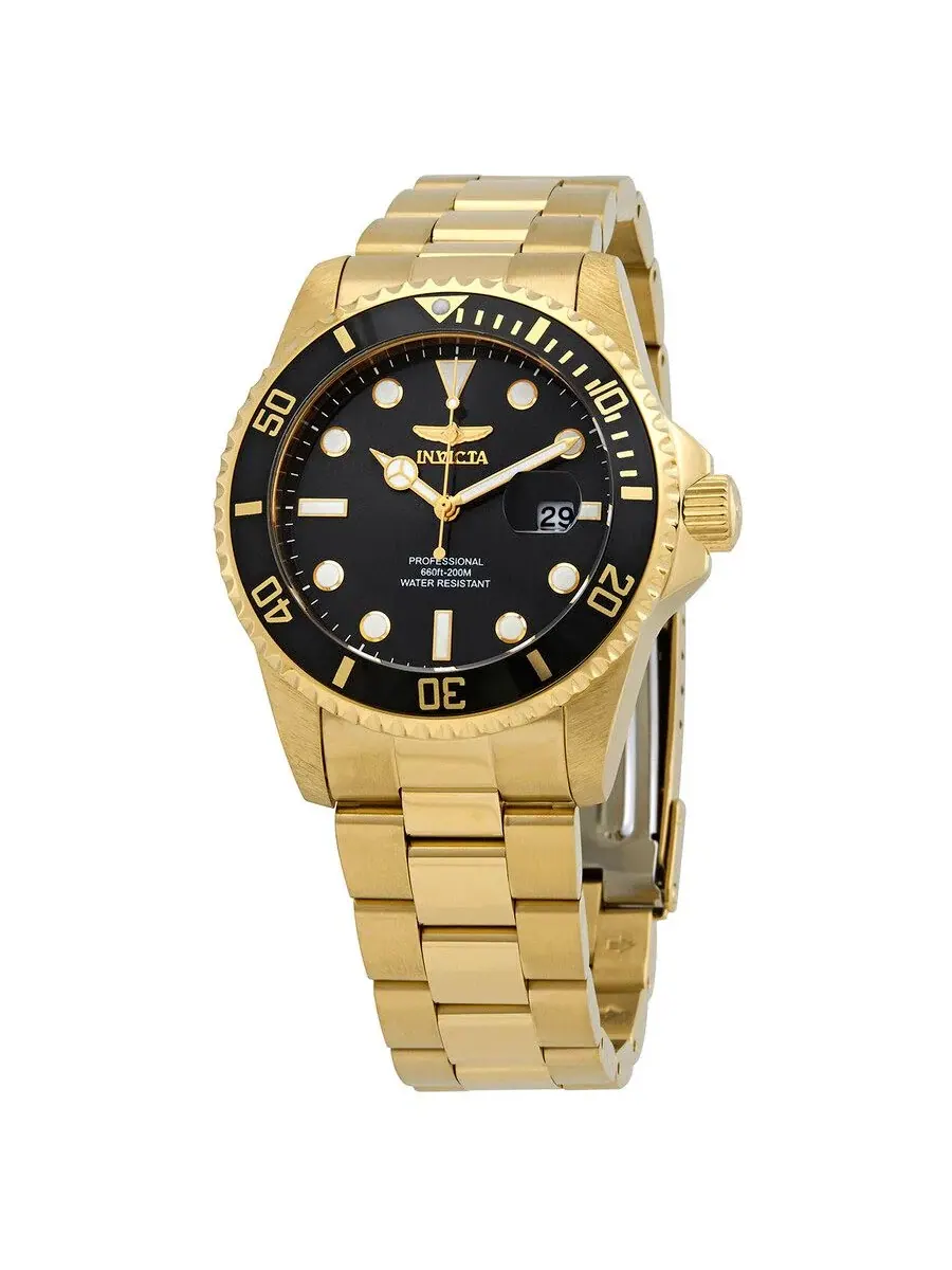 Мужские кварцевые часы Pro Diver 33271 с тремя стрелками и черным циферблатом Invicta