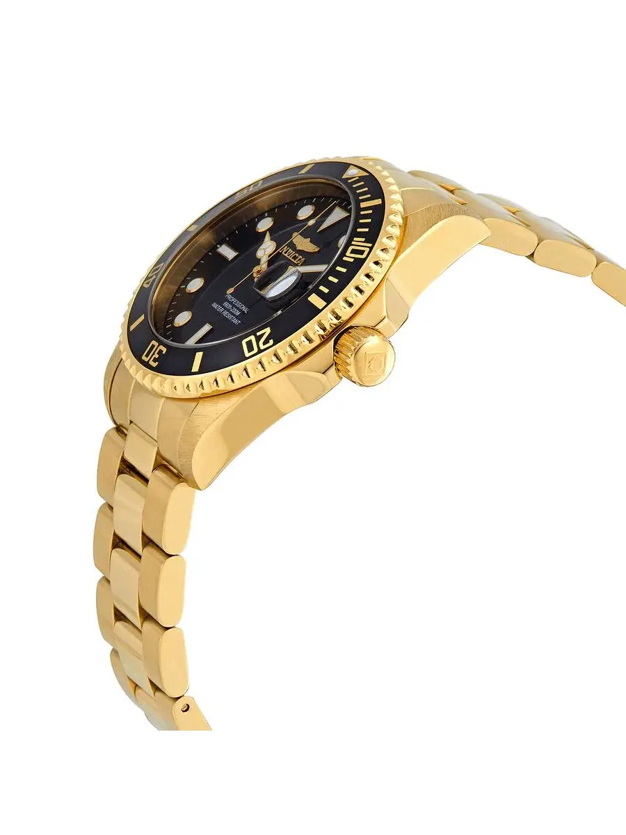 Мужские кварцевые часы Pro Diver 33271 с тремя стрелками и черным циферблатом Invicta — изображение 2 из 3, оттенок золото