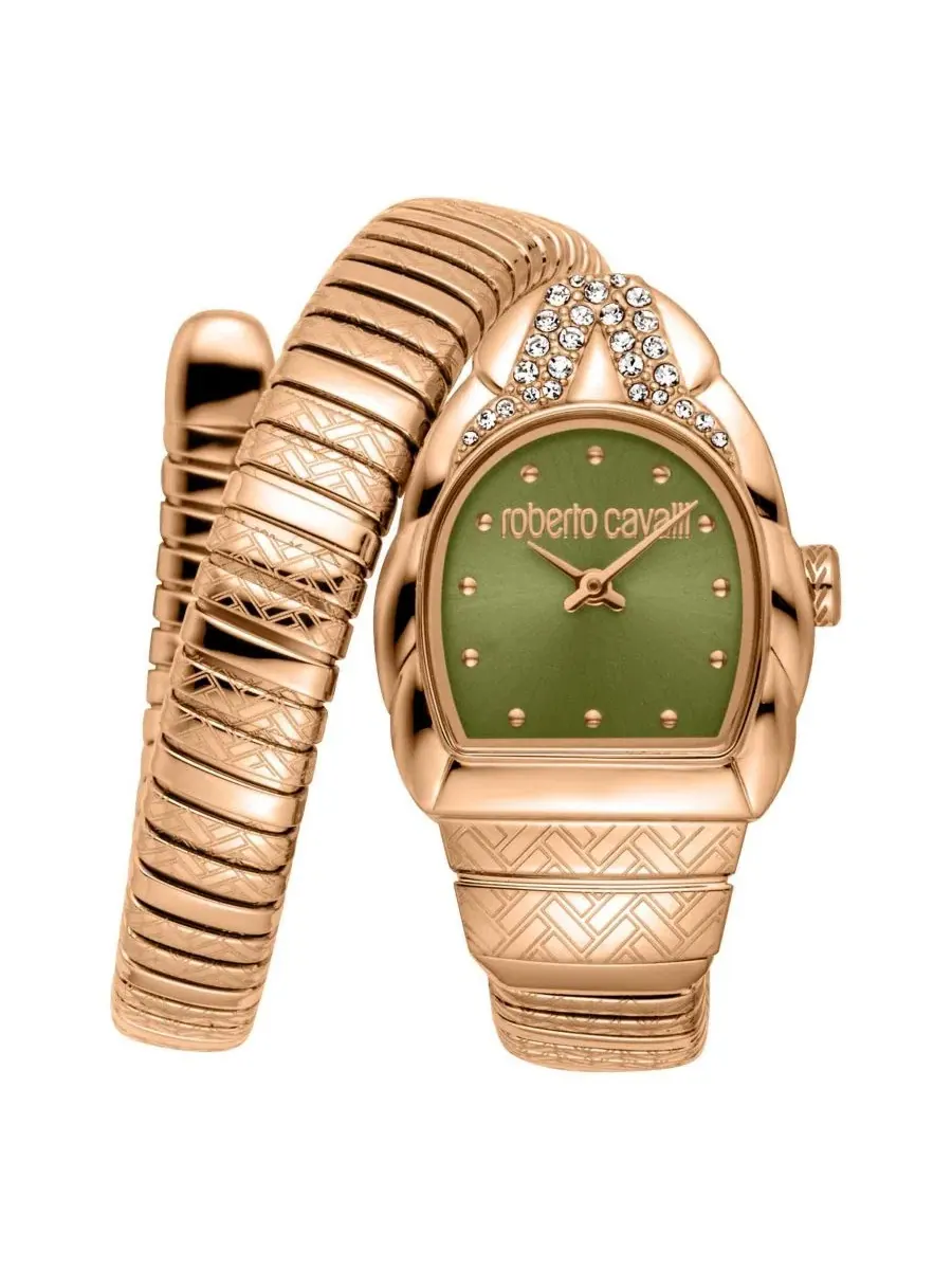 Женские часы Aurora Quartz IP Stainless Steel Bracelet Watch Roberto Cavalli — розовый