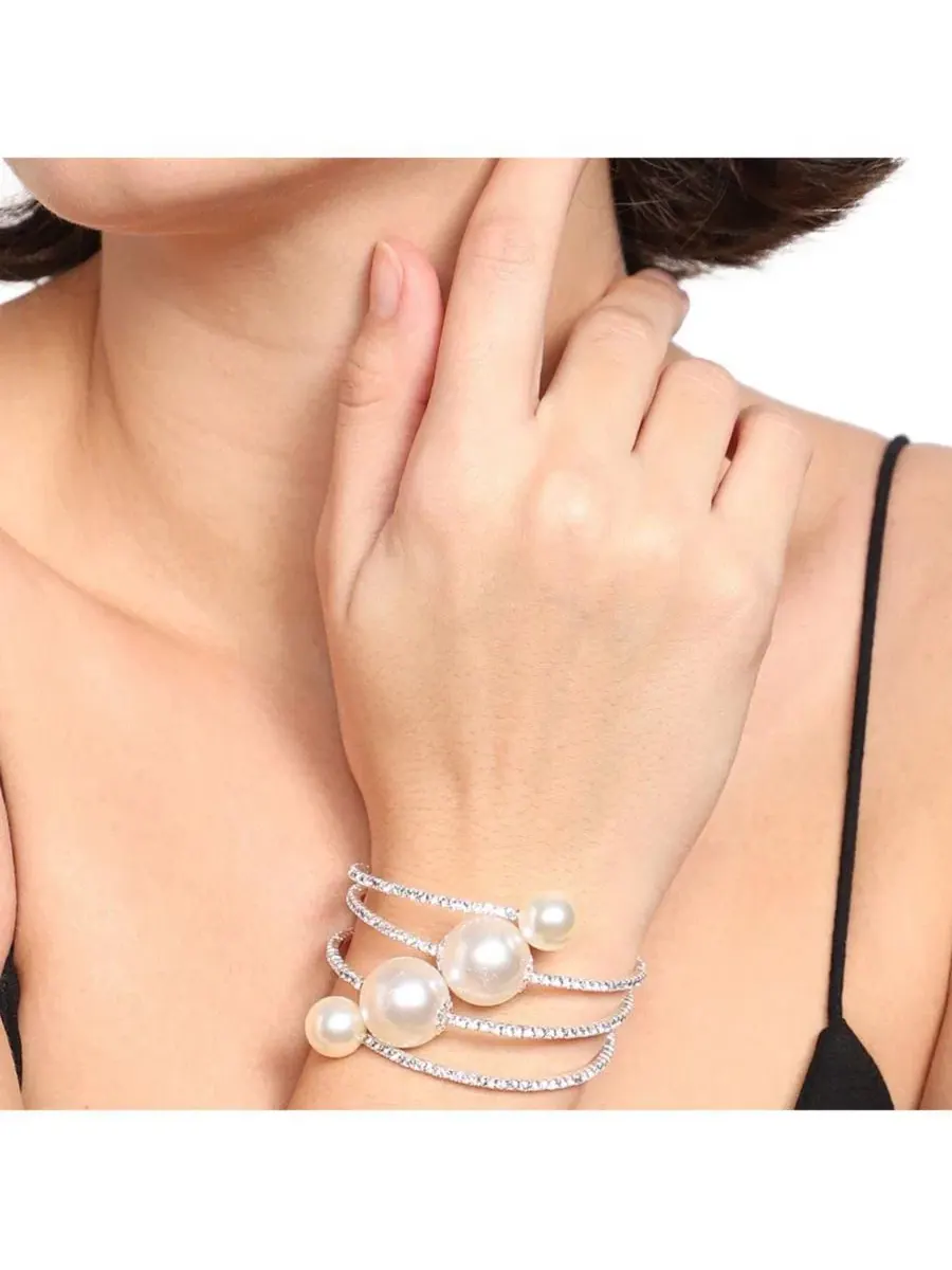Браслет с жемчугом Gold Plated Pearl SOHI — изображение 3 из 7, оттенок белый