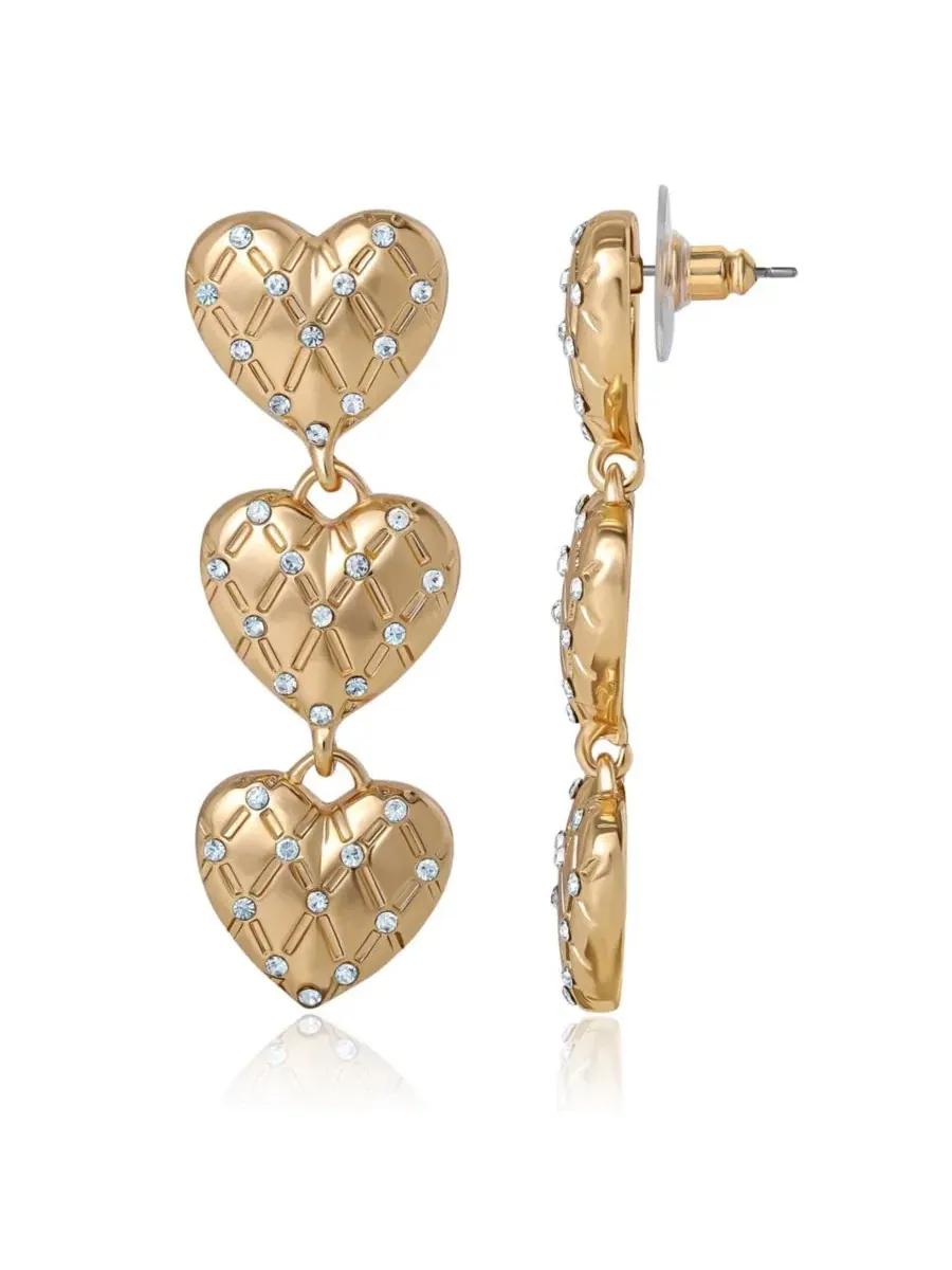 Серьги-подвески с сердечками Triple Heart Drop Juicy Couture — изображение 5 из 7, оттенок золото