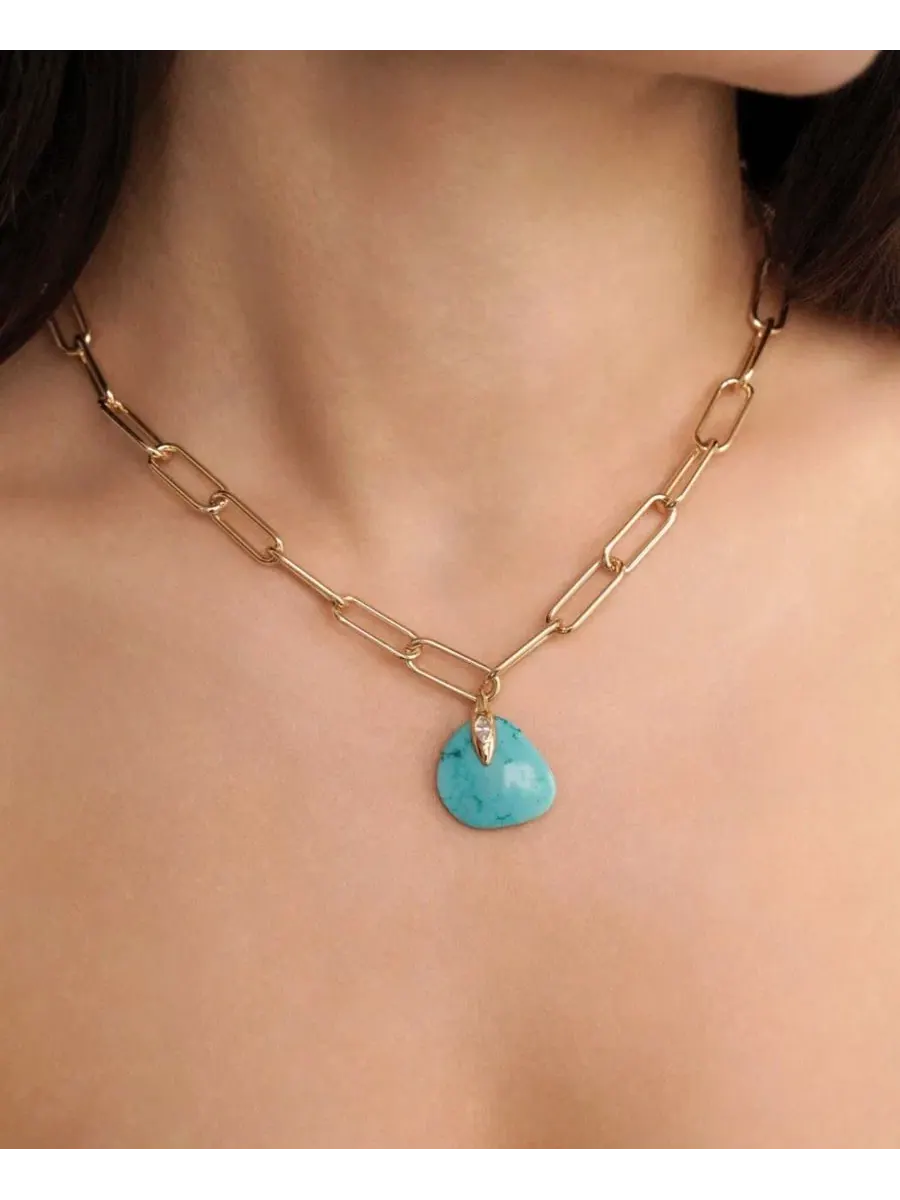 Ожерелье с кулоном Turquoise Stone ETTIKA — изображение 2 из 3, оттенок золотистый