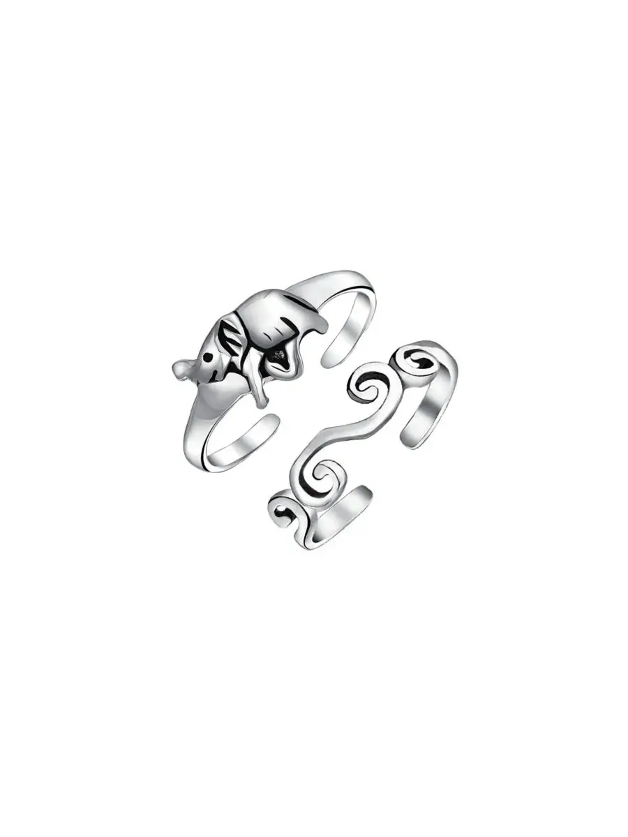 Кольцо на палец ноги слон и спираль, оксидированное серебро, набор из 2 Bling Jewelry — изображение 1 из 5
