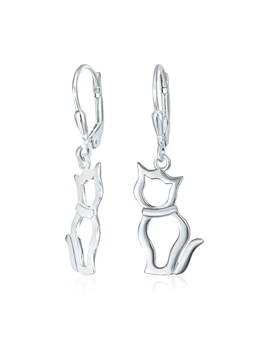 Серьги-подвески с вырезными кошками, стерлинговое серебро .925 Bling Jewelry — изображение 1 из 3, оттенок серебряный