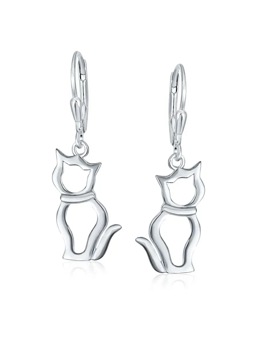 Серьги-подвески с вырезными кошками, стерлинговое серебро .925 Bling Jewelry — изображение 3 из 3, оттенок серебряный