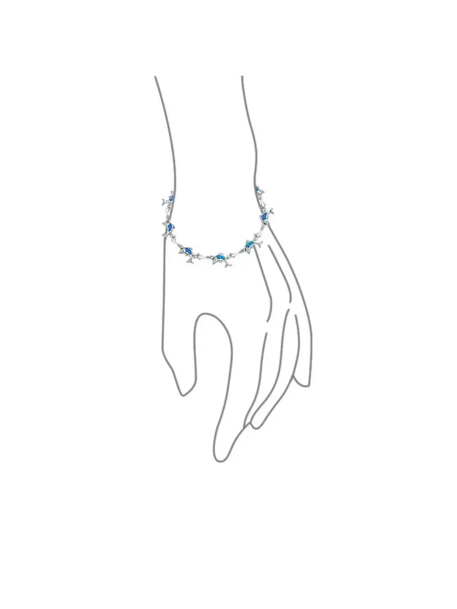 Браслет с дельфинами и синтетическим опалом, серебро 925 пробы Bling Jewelry — изображение 2 из 3, оттенок синий