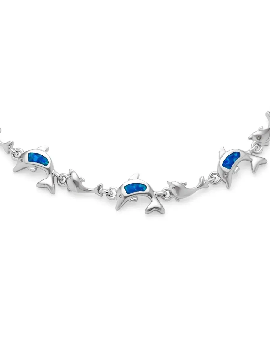 Браслет с дельфинами и синтетическим опалом, серебро 925 пробы Bling Jewelry — изображение 3 из 3, оттенок синий