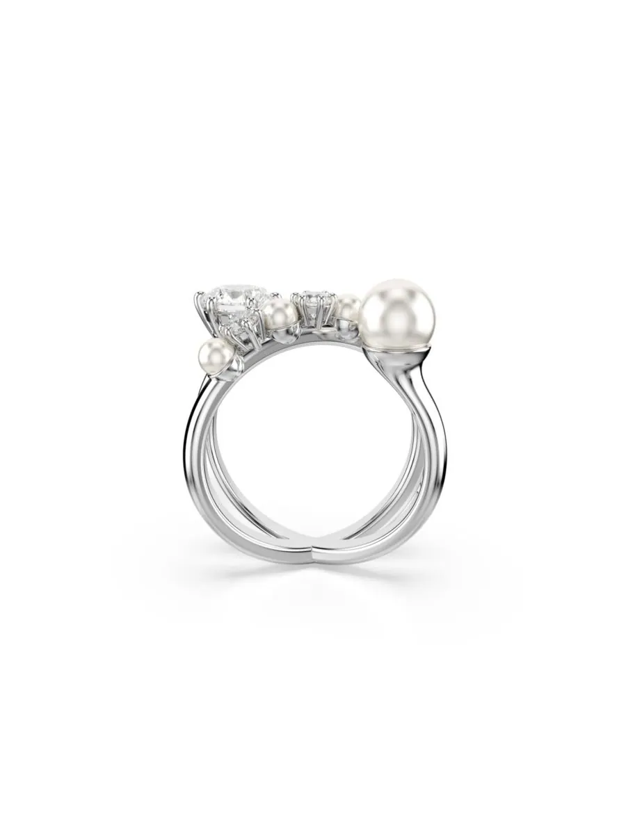 Эффектное кольцо с культивированным жемчужиной круглой огранки Swarovski — изображение 2 из 7, оттенок серебряный