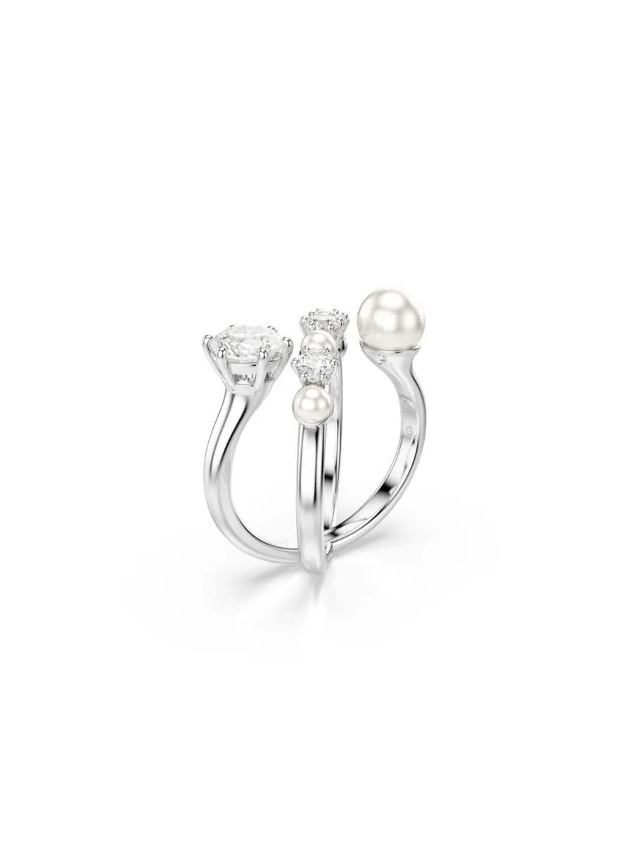 Эффектное кольцо с культивированным жемчужиной круглой огранки Swarovski — изображение 3 из 7, оттенок серебряный