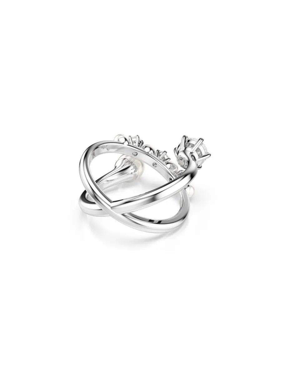 Эффектное кольцо с культивированным жемчужиной круглой огранки Swarovski — изображение 4 из 7, оттенок серебряный