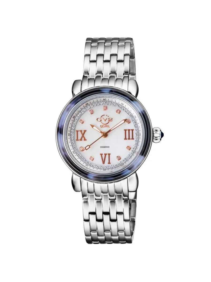 Женские часы Marsala Tortoise Swiss Quartz Diamond Silver Stainless Steel Bracelet Watch GV2 by — серебристый