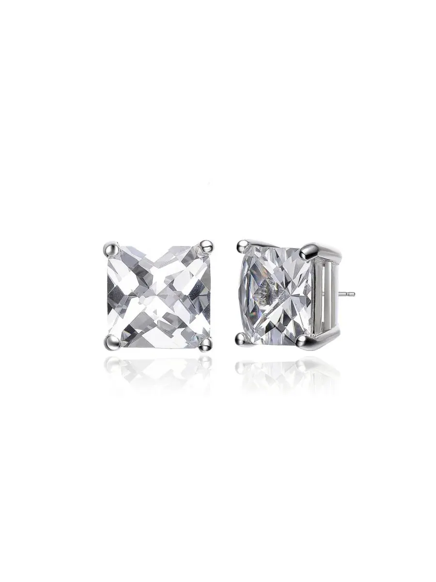 Серьги-пусеты из стерлингового серебра с кубическим цирконием, Square Cut Genevive — изображение 1 из 5, оттенок белый