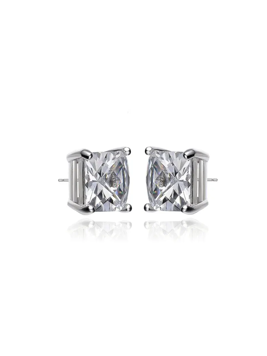 Серьги-пусеты из стерлингового серебра с кубическим цирконием, Square Cut Genevive — изображение 3 из 5, оттенок белый