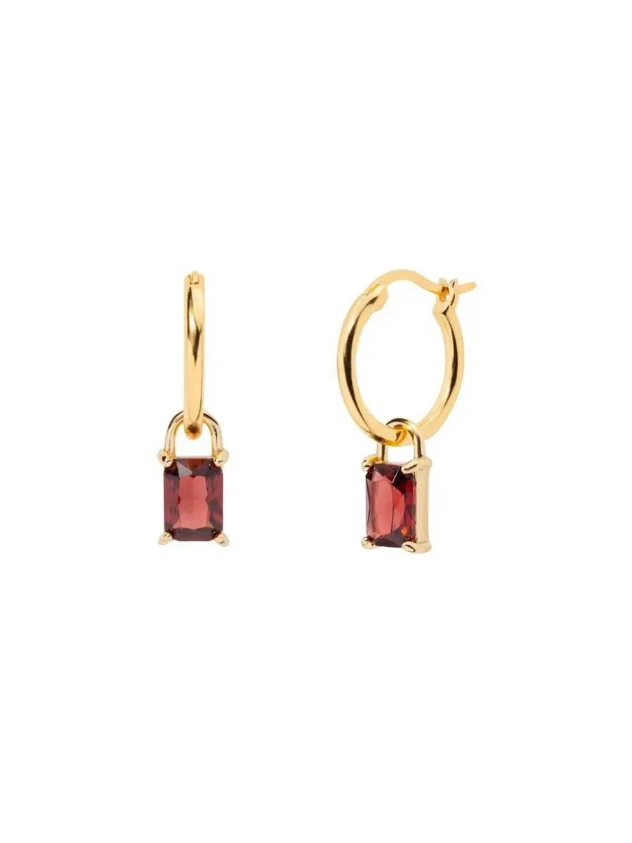 Серьги-кольца с камнем Garnet, Iris Birthstone Hoops Little Sky Stone