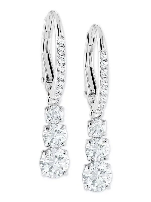 Серьги-Подвески с серебристыми кристаллами Swarovski — изображение 1 из 3, оттенок белый
