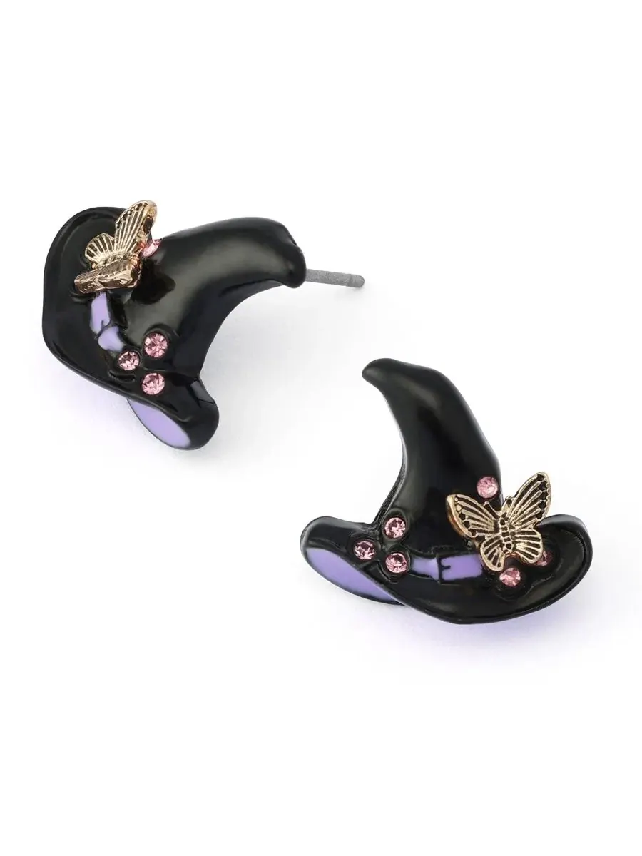 Серьги-пусеты с принтом ведьминской шляпы Faux-Stone Halloween Witchy Stud Earrings Betsey Johnson — изображение 2 из 3