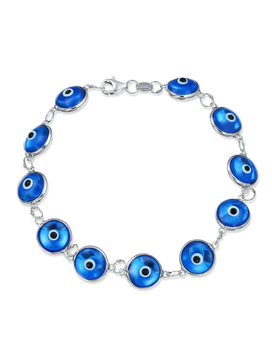 Браслет-оберег с глазом из стекла, с родиевым покрытием Bling Jewelry — изображение 1 из 2, оттенок голубой