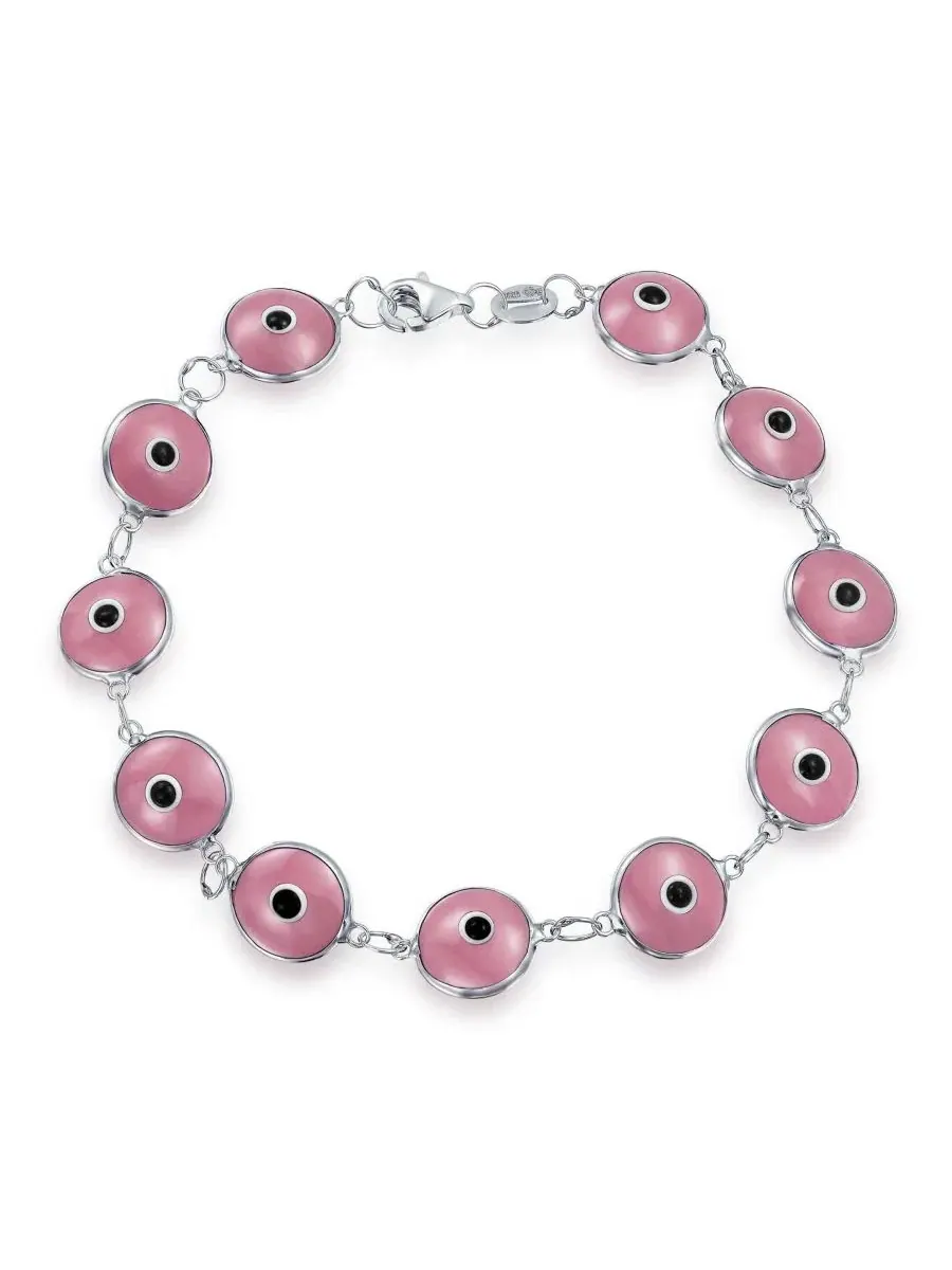 Браслет-нитка с глазом из стекла, стерлинговое серебро 925 Bling Jewelry — изображение 1 из 3, оттенок розовый