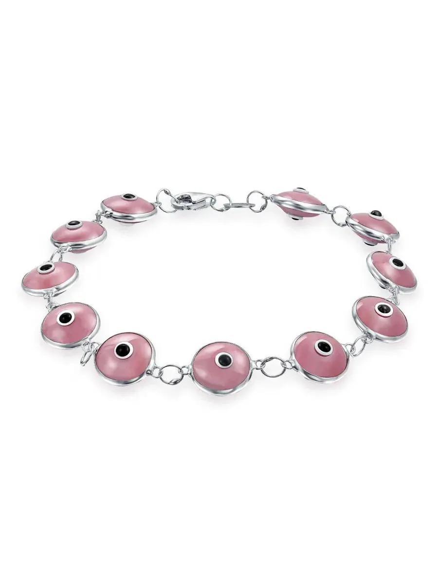Браслет-нитка с глазом из стекла, стерлинговое серебро 925 Bling Jewelry — изображение 2 из 3, оттенок розовый