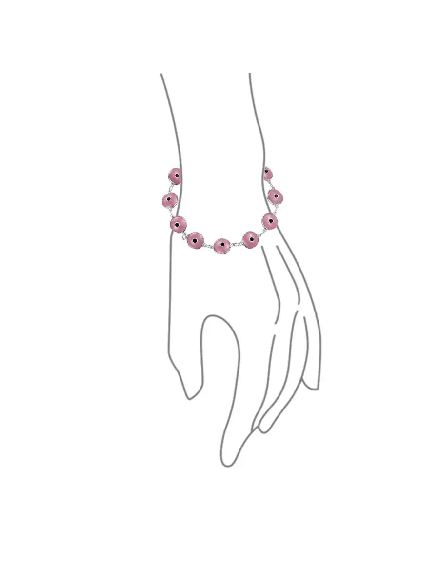 Браслет-нитка с глазом из стекла, стерлинговое серебро 925 Bling Jewelry — изображение 3 из 3, оттенок розовый