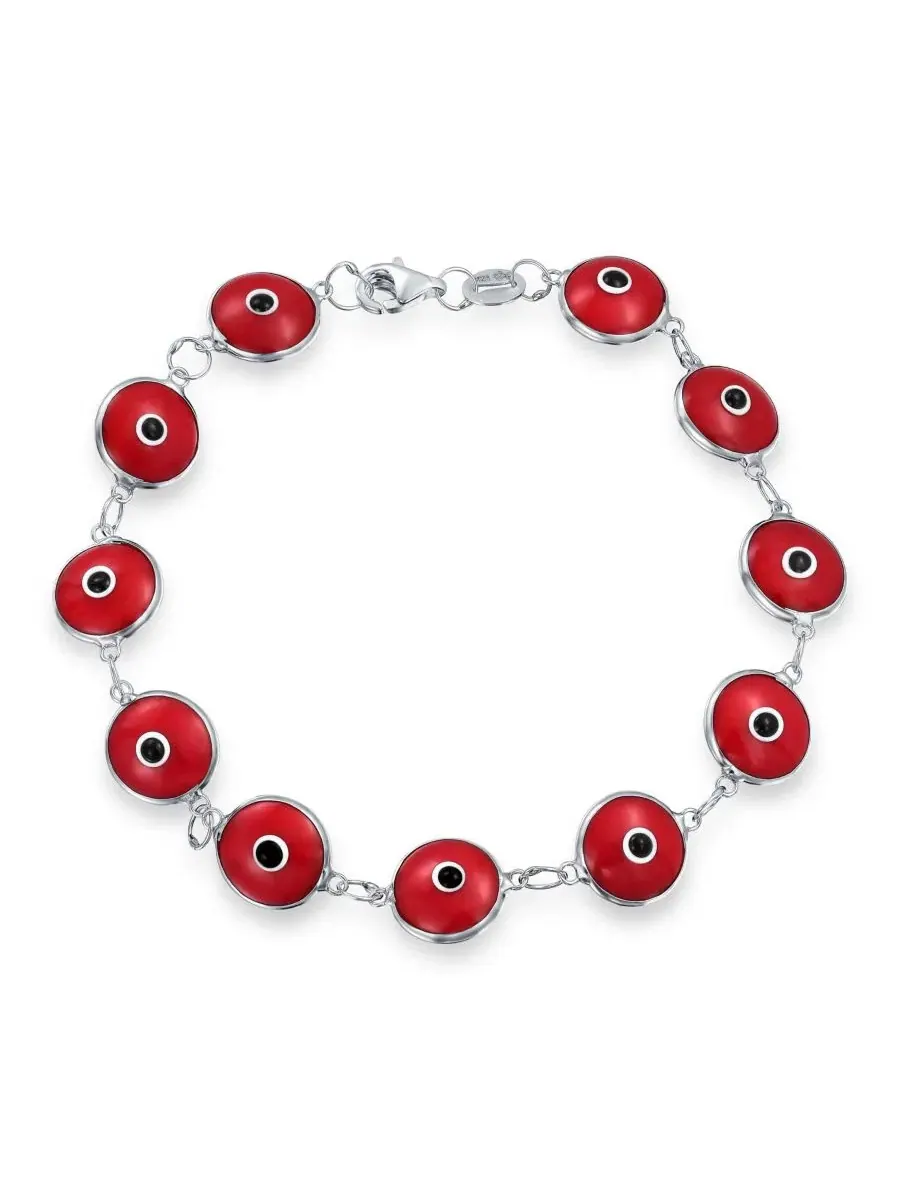 Браслет-оберег с глазом из стекла, с серебром 925 пробы Bling Jewelry — изображение 1 из 2, оттенок красный
