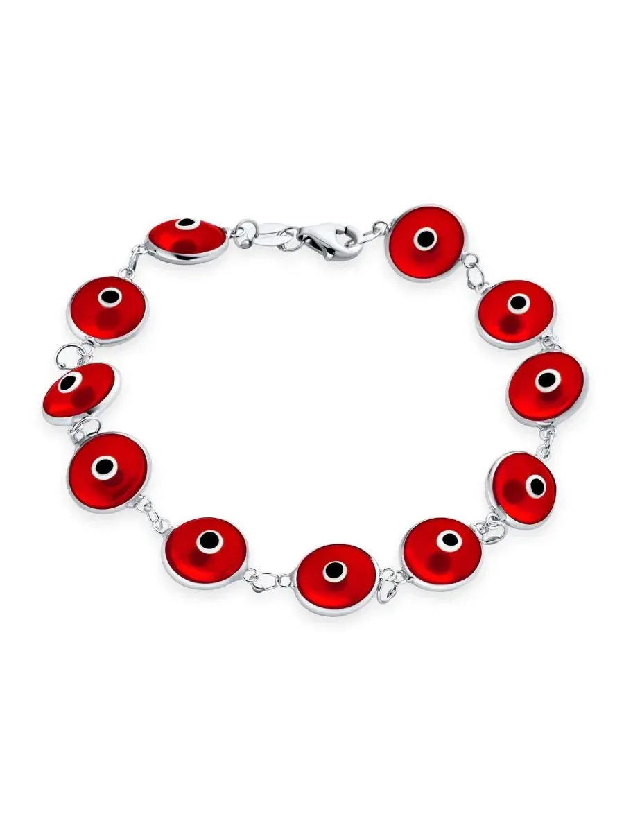Браслет-оберег с глазом из красного стекла, с серебром 925 пробы Bling Jewelry — изображение 1 из 2, оттенок светлый красный