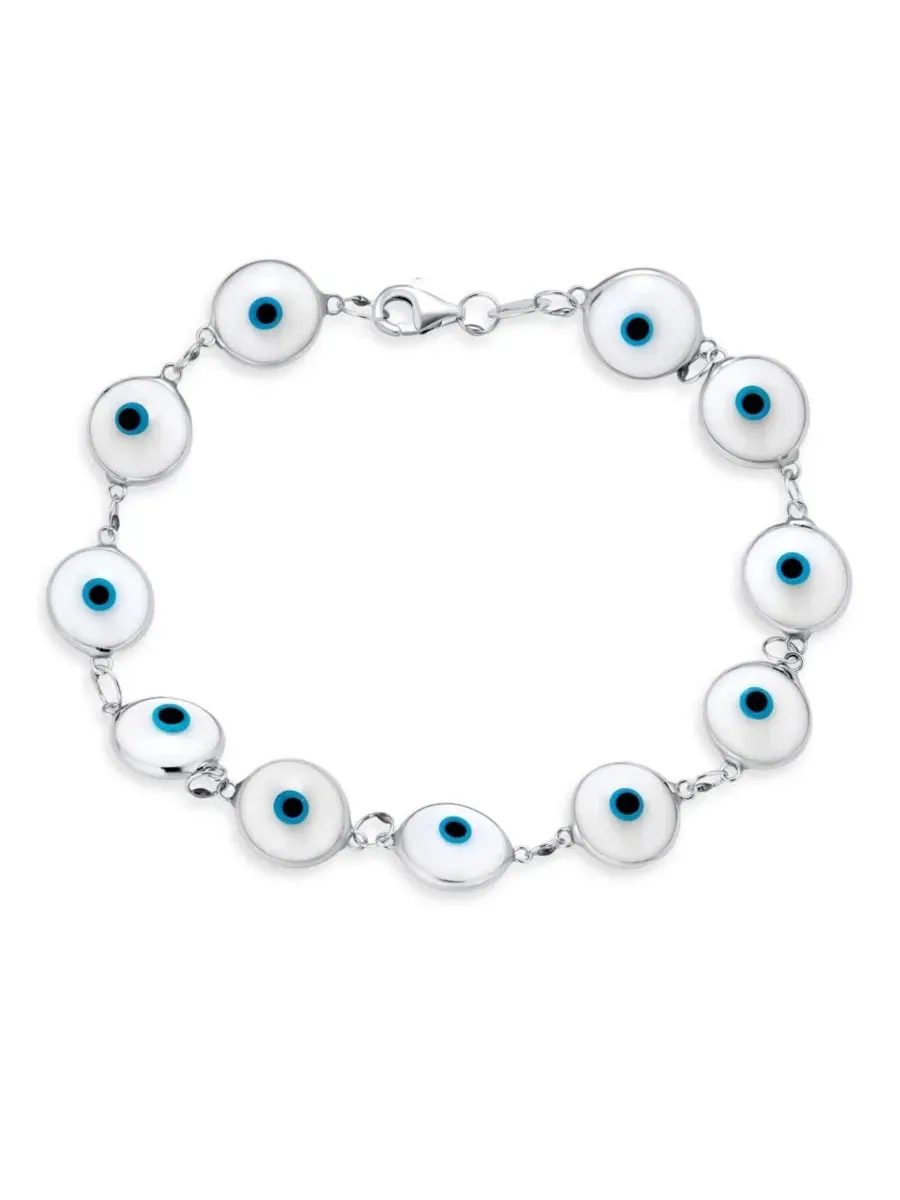 Браслет-цепочка с глазом из стекла Evil Eye, стерлинговое серебро 925 Bling Jewelry — изображение 1 из 4, оттенок белый