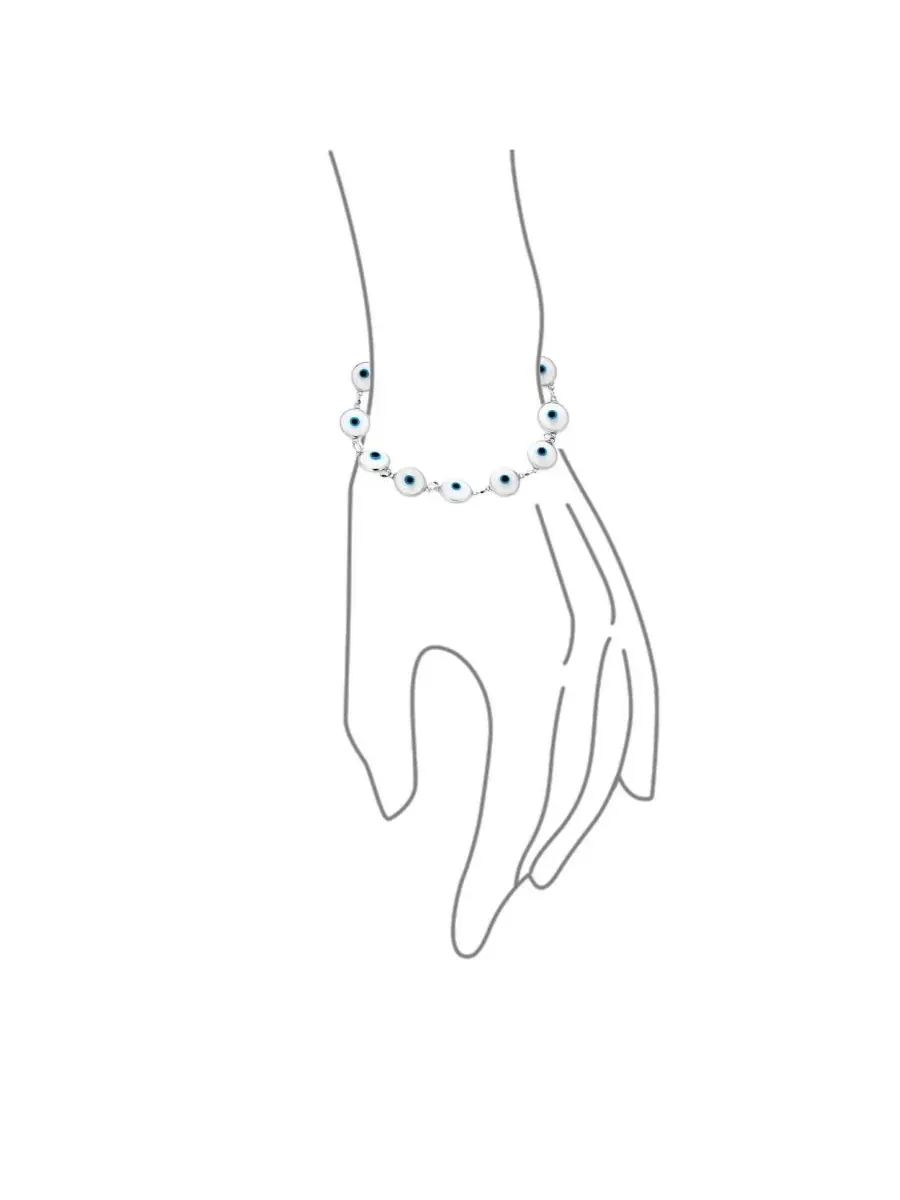 Браслет-цепочка с глазом из стекла Evil Eye, стерлинговое серебро 925 Bling Jewelry — изображение 2 из 4, оттенок белый