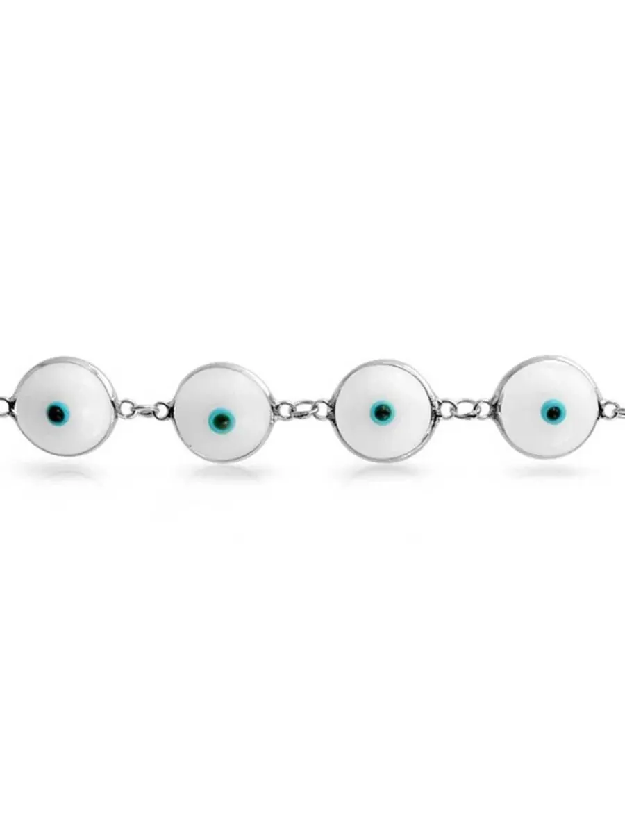 Браслет-цепочка с глазом из стекла Evil Eye, стерлинговое серебро 925 Bling Jewelry — изображение 3 из 4, оттенок белый