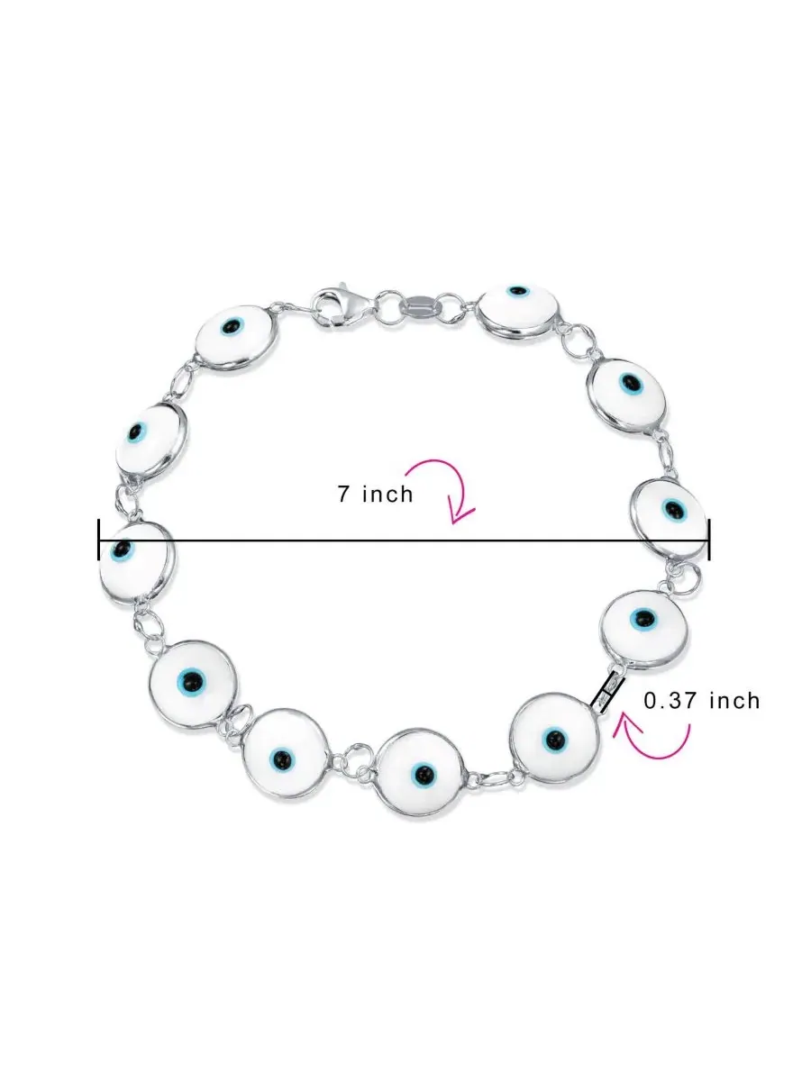 Браслет-цепочка с глазом из стекла Evil Eye, стерлинговое серебро 925 Bling Jewelry — изображение 4 из 4, оттенок белый