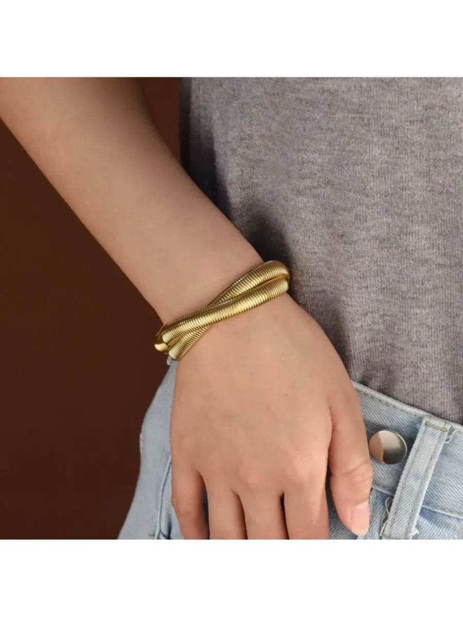 Браслет-стяжка из двух нитей с полированной отделкой Bling Jewelry — изображение 3 из 3, оттенок золотистый