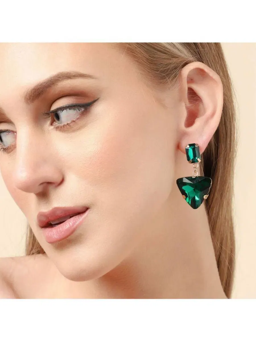 Серьги-подвески с камнем Green Triangle SOHI — изображение 3 из 3, оттенок зеленый