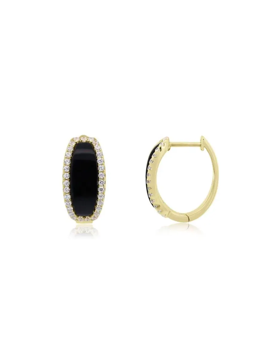 Серьги-кольца с овальными ониксами и цирконием, 14K позолота, стерлинговое серебро The Lovery — изображение 1 из 3