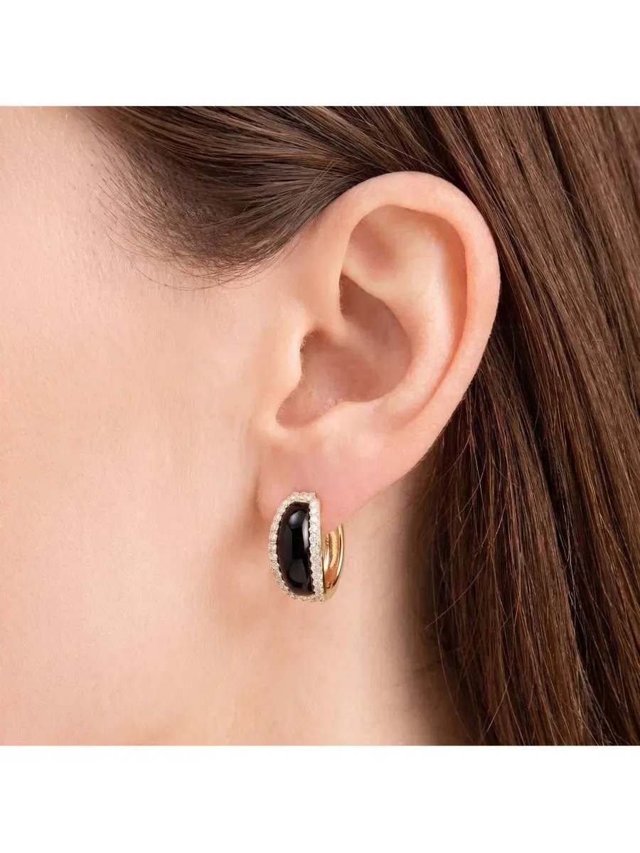 Серьги-кольца с овальными ониксами и цирконием, 14K позолота, стерлинговое серебро The Lovery — изображение 2 из 3