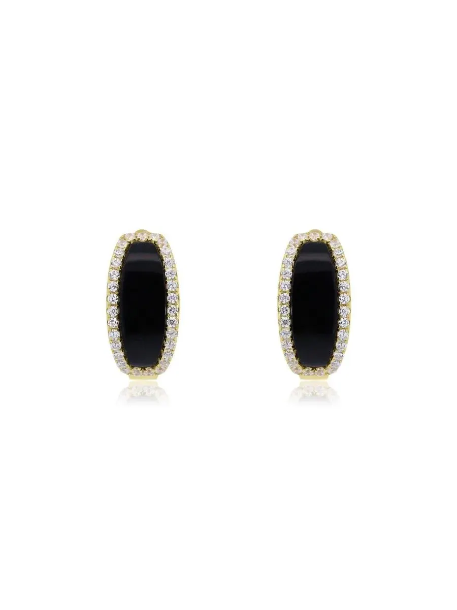 Серьги-кольца с овальными ониксами и цирконием, 14K позолота, стерлинговое серебро The Lovery — изображение 3 из 3