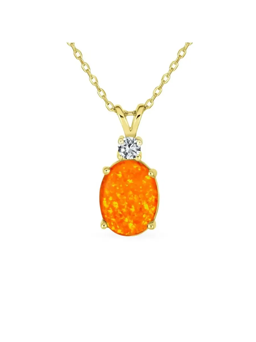 Подвеска-кулон с синтетическим опалом, 5CT, овальная, с фианитом — изображение 1 из 3, оттенок оранжевый