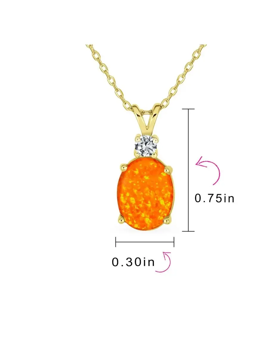 Подвеска-кулон с синтетическим опалом, 5CT, овальная, с фианитом — изображение 2 из 3, оттенок оранжевый