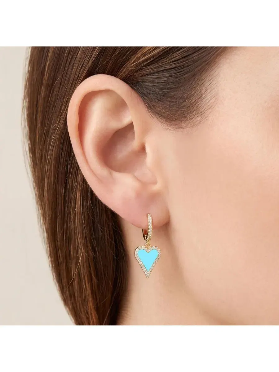 Серьги-подвески с сердцем из бирюзы и цирконием Mini Turquoise CZ Halo Heart Dangle Earrings The — изображение 3 из 3